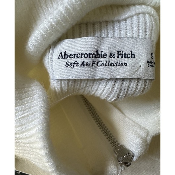 Abercrombie & Fitch White Sweater Dress Small Soft A&F Ribbed Knit Zip Neck - Picture 4 of 6